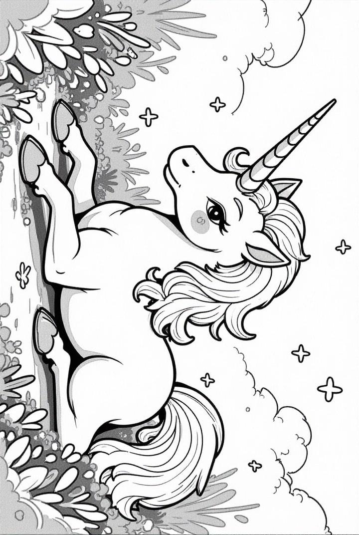 Licorne se reposant dans la prairie
