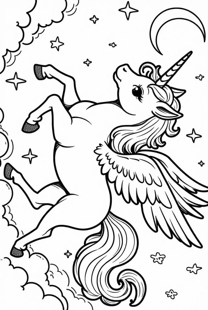 Licorne volant Ã  travers les nuages