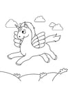 Coloriages licorne vole dans le ciel