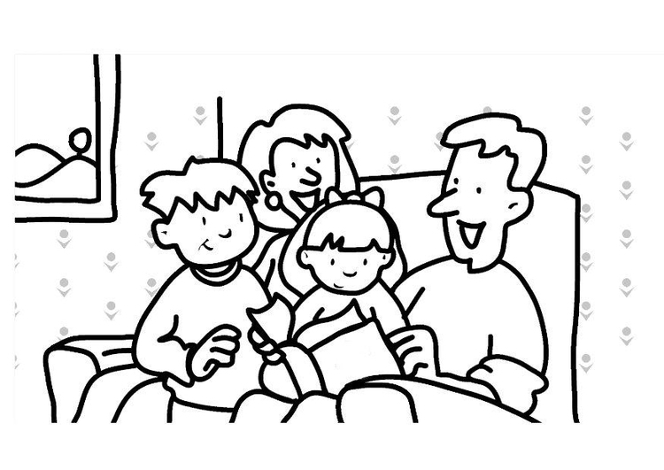 Coloriage lire - famille