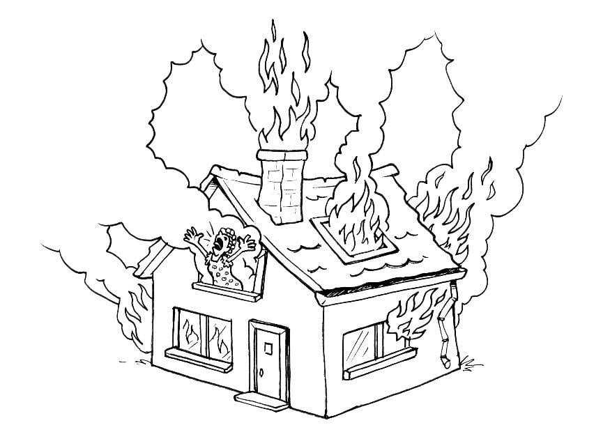 Coloriage maison en feu