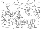 Coloriage maison plongÃ©e dans l'ambiance de NoÃ«l 