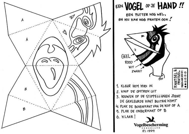 Coloriage marionnette d'oiseau