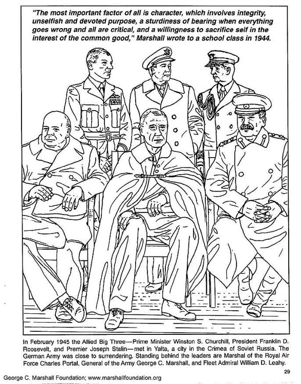 Coloriage Marshall, Churchill, Roosevelt, Staline, Portal