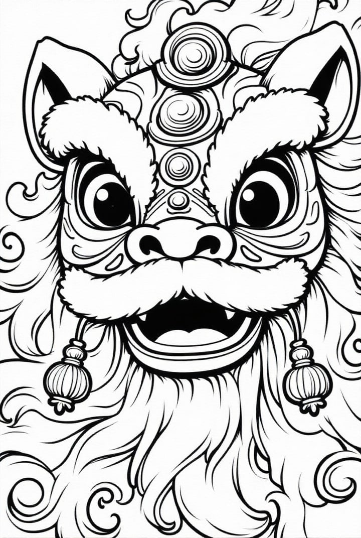 Coloriage masque de dragon chinois traditionnel
