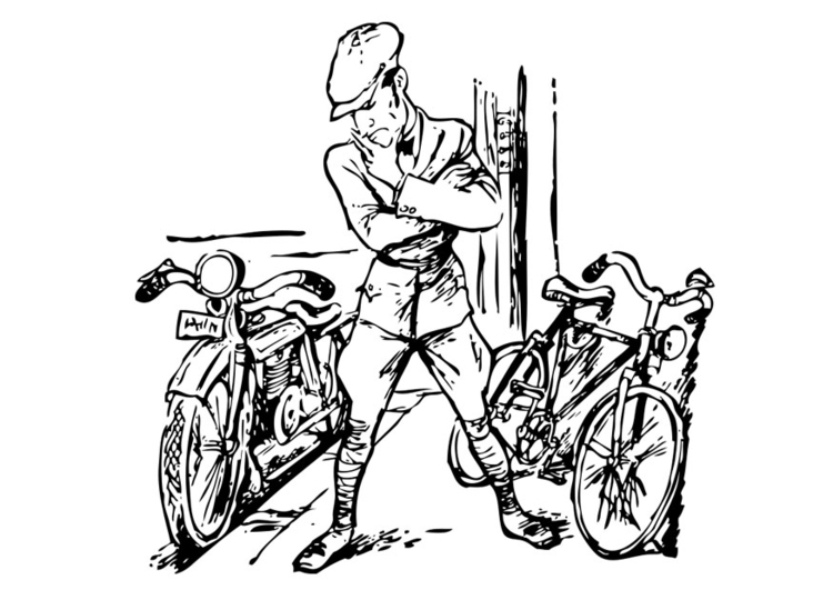 Coloriage motocyclette et bicyclette