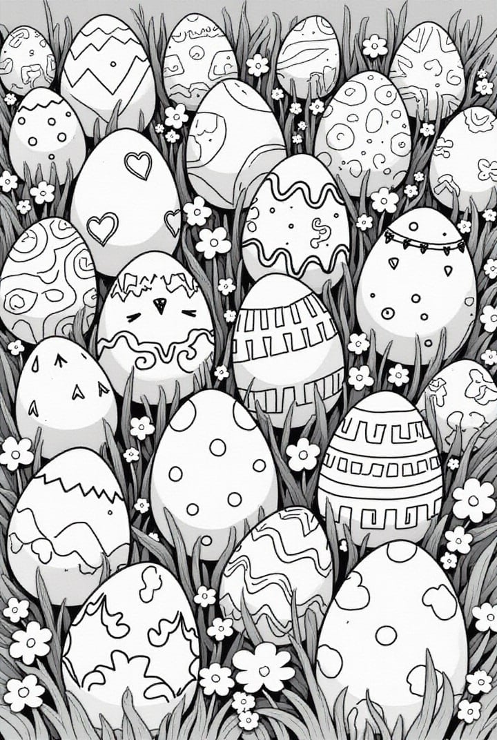 Coloriage oeufs de PÃ¢ques dans l&#39;herbe