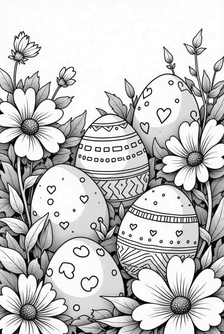 Coloriage oeufs de PÃ¢ques dans le prÃ©
