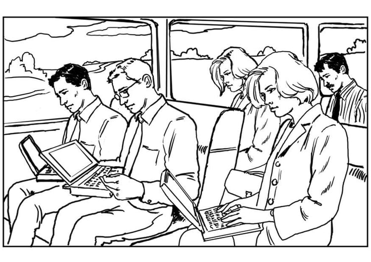 Coloriage ordinateur portable dans le train