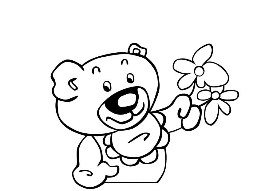 Coloriage ours en peluche avec fleurs
