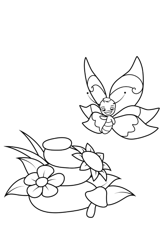 Coloriage papillon dans la nature