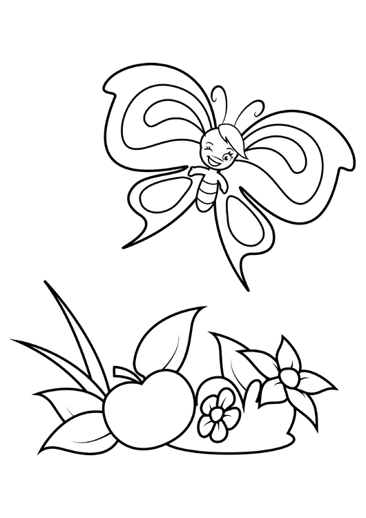 Coloriage papillon voit une pomme