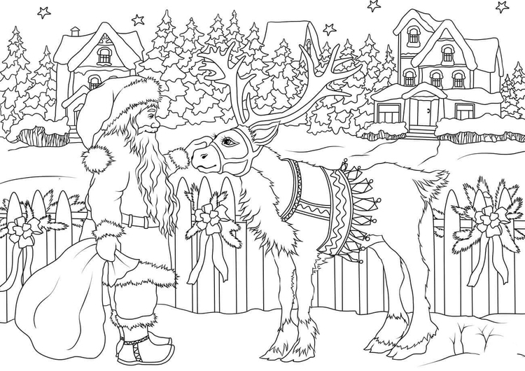 Coloriage PÃ¨re NoÃ«l avec renne