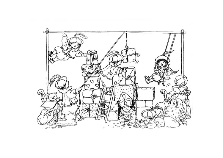Coloriage pÃ¨re fouetard fait les cadeaux