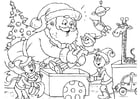 Coloriage PÃ¨re NoÃ«l avec des elfes