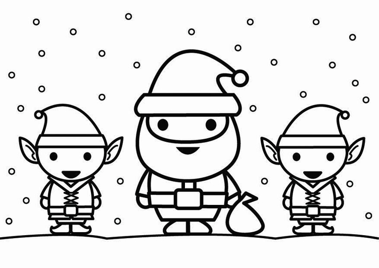 Coloriage PÃ¨re NoÃ«l et des elfes