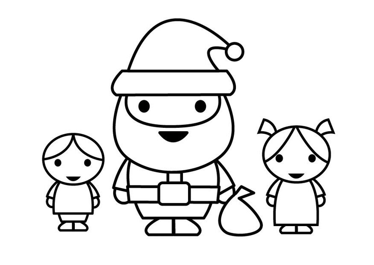 Coloriage PÃ¨re NoÃ«l et des enfants