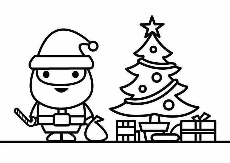 Coloriage PÃ¨re NoÃ«l et sapin de NoÃ«l