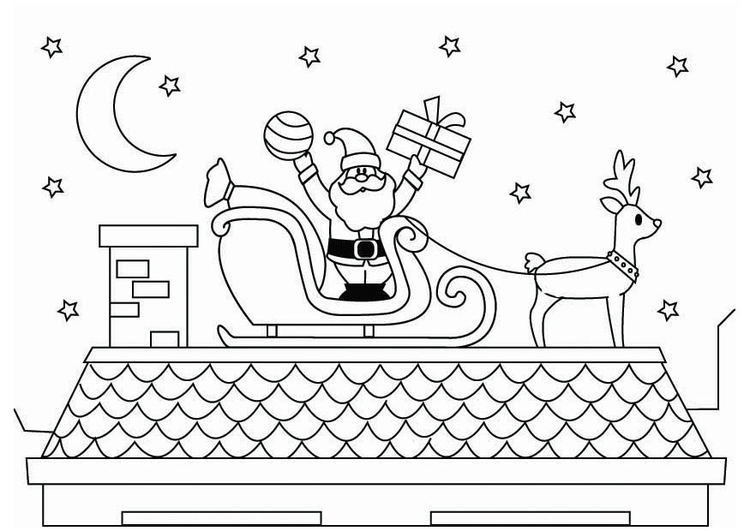 Coloriage PÃ¨re NoÃ«l sur le toit