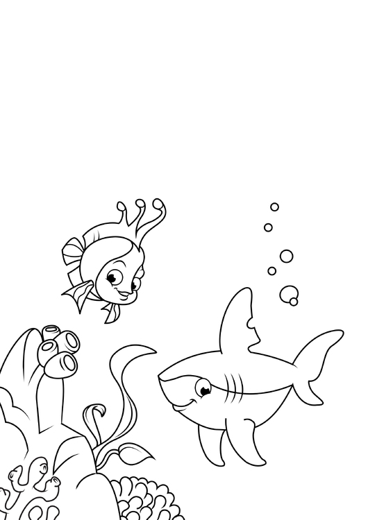 Coloriage poisson et requin