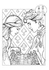 Coloriages prince et princesse jouant aux échecs