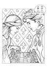 Coloriage prince et princesse jouant aux Ã©checs