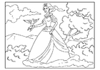 coloriage princesse avec pigeon