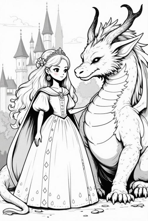 princesse courageuse avec son dragon