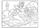 Coloriage Princesse cueille des fleurs