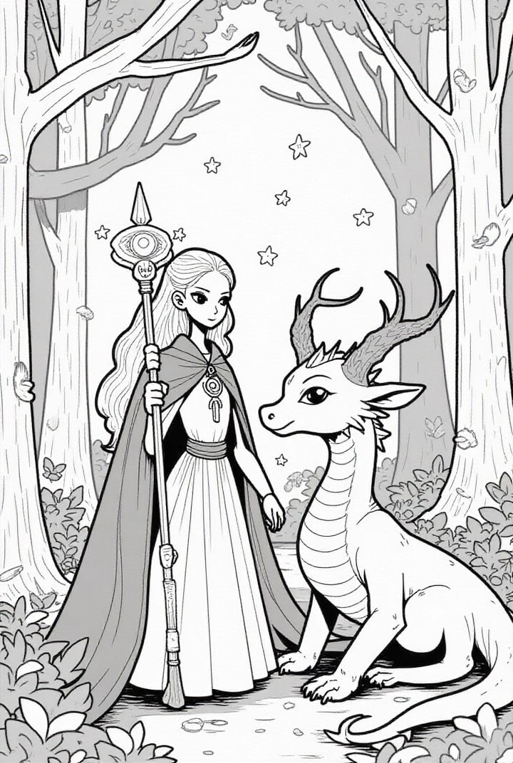 princesse dans la forêt avec dragon