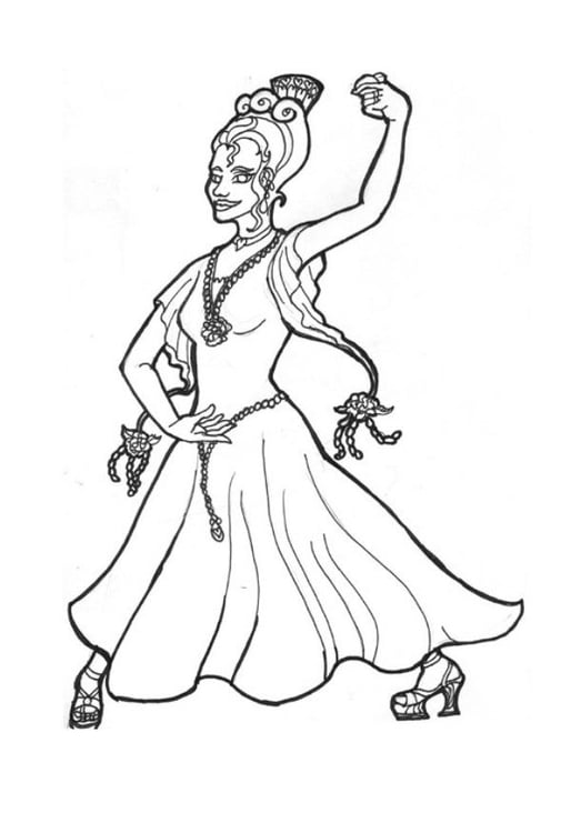 Coloriage princesse danseuse de flamenco