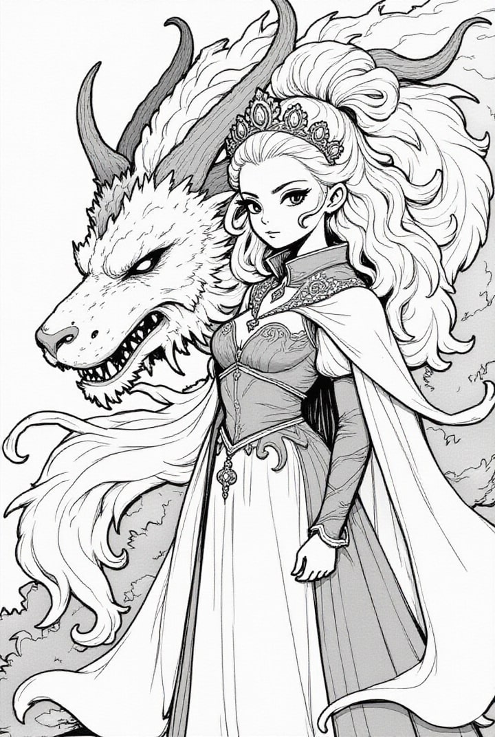 princesse guerrière avec son dragon