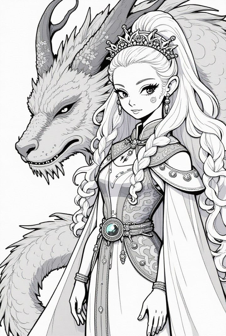 Coloriage princesse guerriÃ¨re avec son dragon
