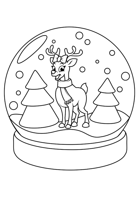 Coloriage renne dans le globe de NoÃ«l