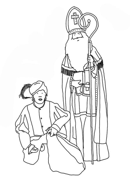 Coloriage saint Nicolas et le pÃ¨re Fouettard