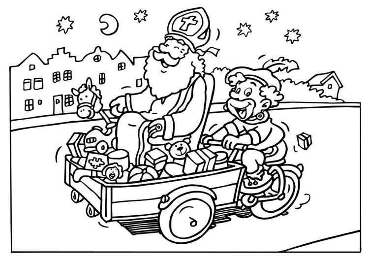 Coloriage saint Nicolas et pÃ¨re Fouettard