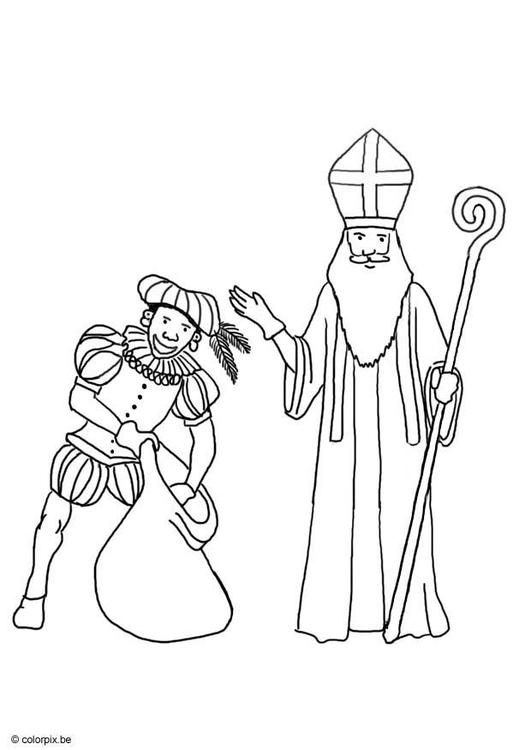 Coloriage Saint Nicolas et pÃ¨re fouettard