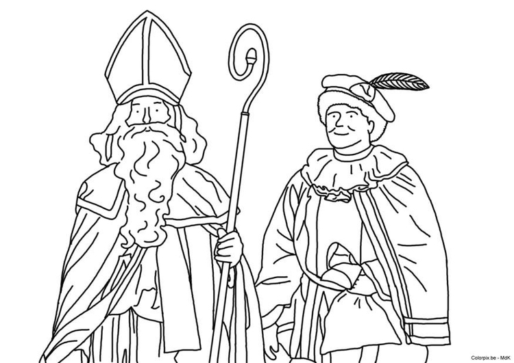 Coloriage Saint Nicolas et pÃ¨re fouettard