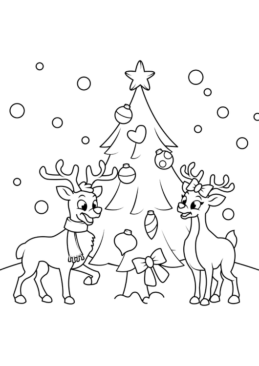 Coloriage Sapin de NoÃ«l avec renne