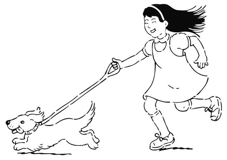 Coloriage se promener avec le chien