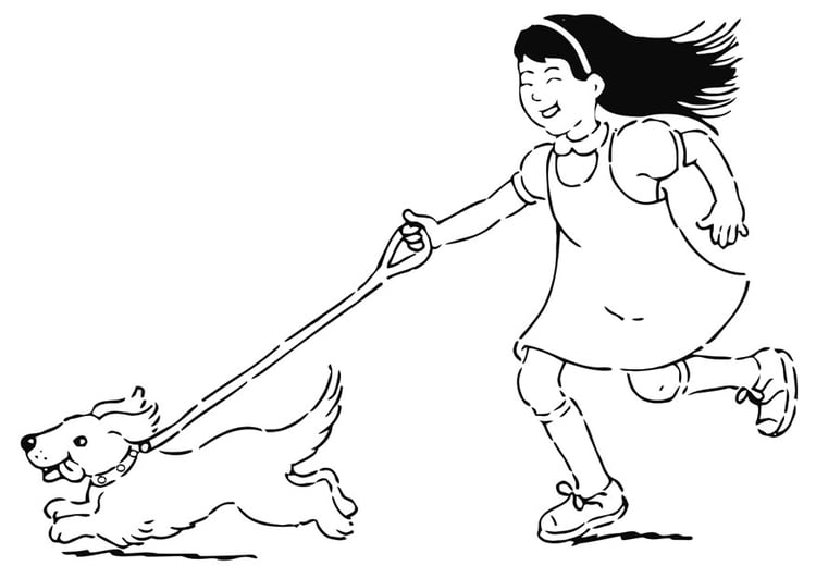 Coloriage se promener avec le chien