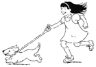 coloriage se promener avec le chien
