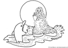 Coloriage sirÃ¨ne avec dauphin