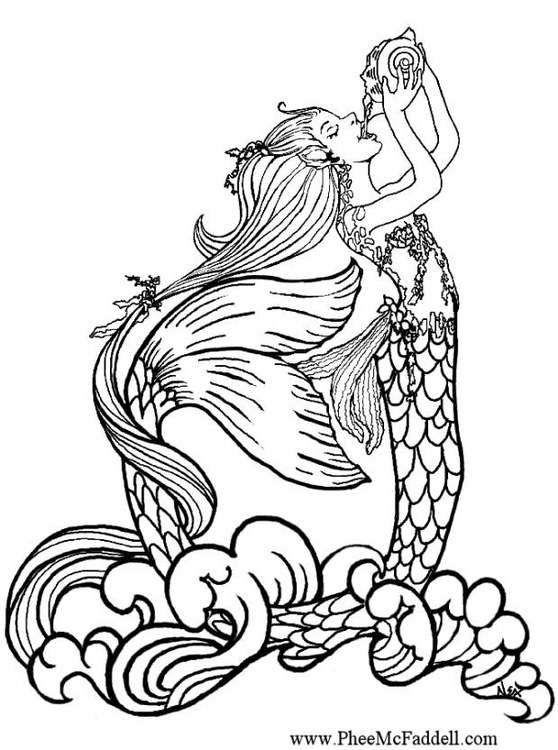 Coloriage sirÃ¨ne qui boit de l'eau