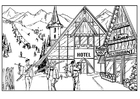 Coloriages skier - chalet