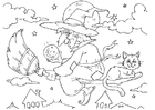 coloriage socrière sur ballai