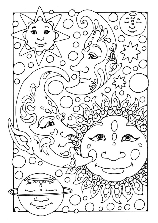 Coloriage soleil, lune et Ã©toiles