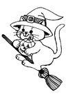 Coloriage chat sur balais