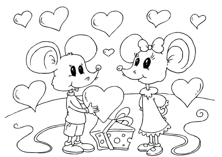 Coloriage souris Saint-Valentin