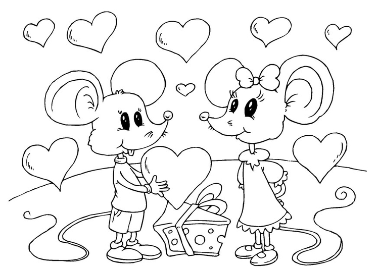 Coloriage souris Saint-Valentin